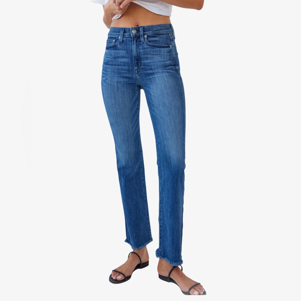 AYR High-Rise Straight Leg Jeans in Medium Blue